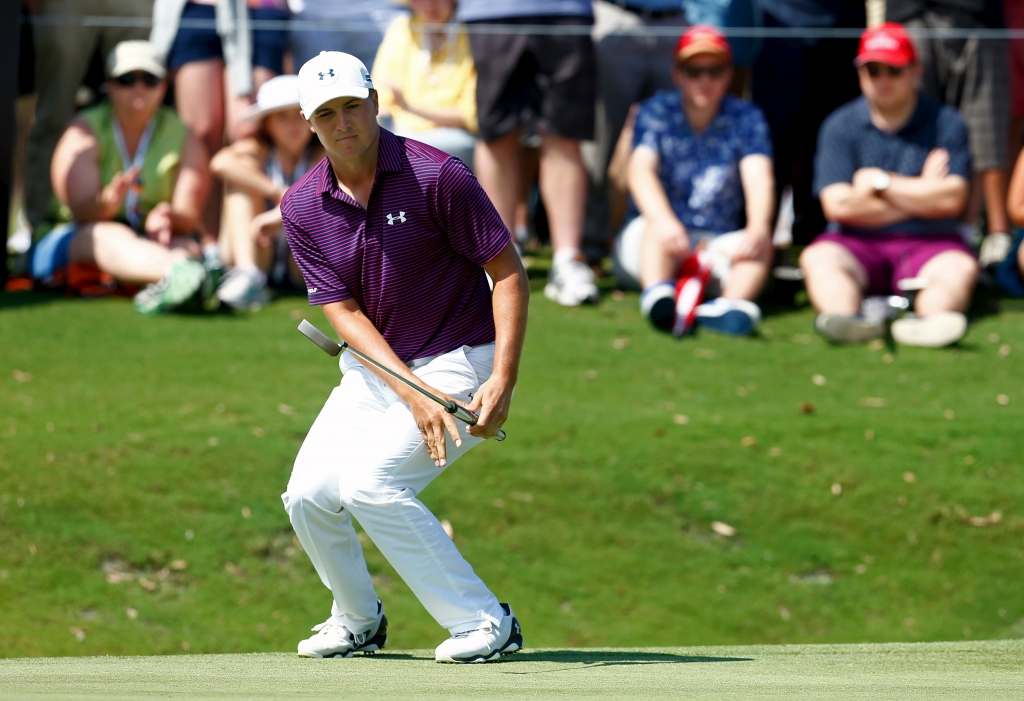 Jordan Spieth of the United States reacts to a missed putt on the 12th green during the final round of the Australian Open Golf tournament in Sydney Australia