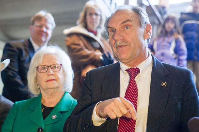 State Rep. Mark Pody R-Lebanon speaks at a rally at the state Capitol in Nashville Tenn. on Tuesday Jan. 19 2016 in support of his proposal to exclude