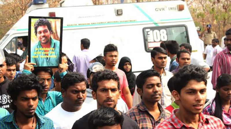 Students protesting at University of Hyderabad