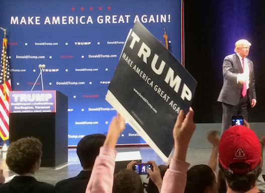 TRUMP MANIA Donald Trump appearing Thursday night at a campaign stop in Burlington Vt. attracted large crowds of supporters