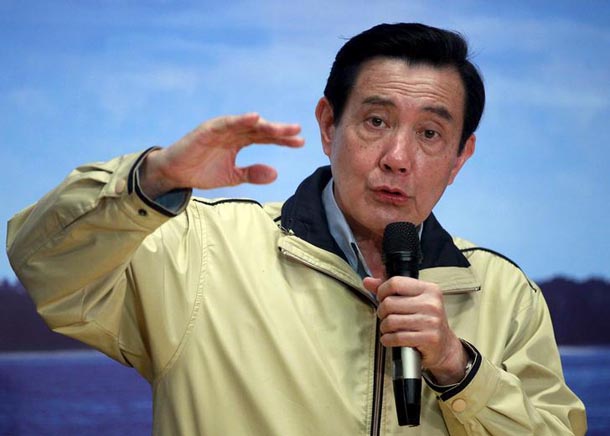 Taiwan president Ma Ying-jeou answers a question during a news conference after his trip to the disputed Itu Aba or Taiping island in the South China Sea in Taipei Taiwan