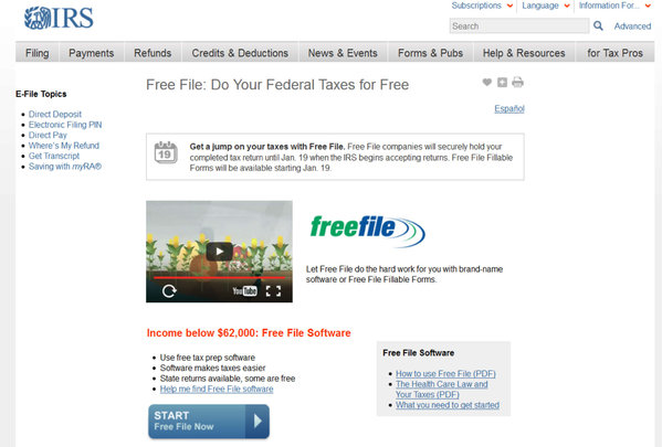 The Free File page at the IRS website. The filing period starts Tuesday