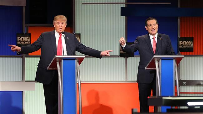 Republican presidential candidates Donald Trump and Senator Ted Cruz participate in sixth Republican presidential debate