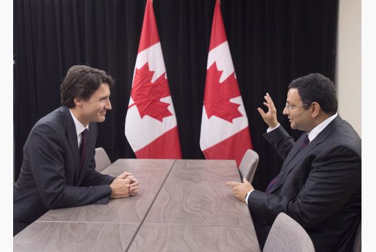 Prime Minister Justin Trudeau meets with Cyrus Mistry at the World Economic Forum in Davos. Trudeau has promised not to run a deficit of greater than $10 billion this year and next part of an infrastructure spending program designed to kick-start the Can