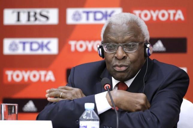 Outgoing President of International Association of Athletics Federations Lamine Diack attends a news conference in Beijing