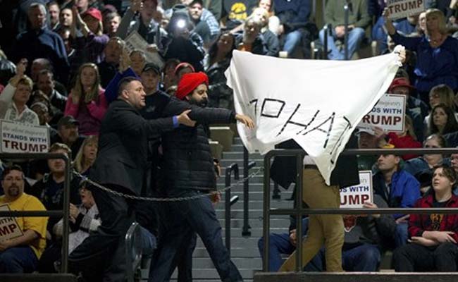 The protest started when Donald Trump was speaking about the twin-tower terrorist attack in New York