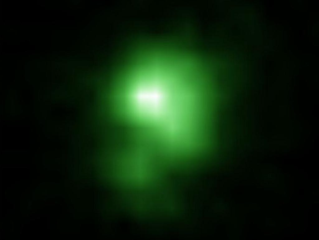 This Hubble image shows the green pea galaxy J0925+1403. Image credit NASA