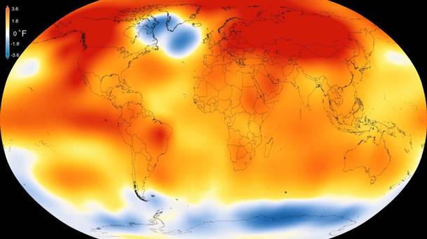 This illustration obtained from NASA yesterday shows that 2015 was the warmest year since modern record-keeping began in 1880