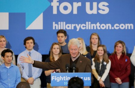 Former U.S. President Bill Clinton addresses a campaign rally for his wife Democratic presidential candidate Hillary Clinton in Nashua New Hampshire