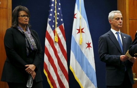 Head of the Independent Police Review Authority Sharon Fairley attends a news conference with Chicago Mayor Rahm Emanuel in Chicago Illinois United States