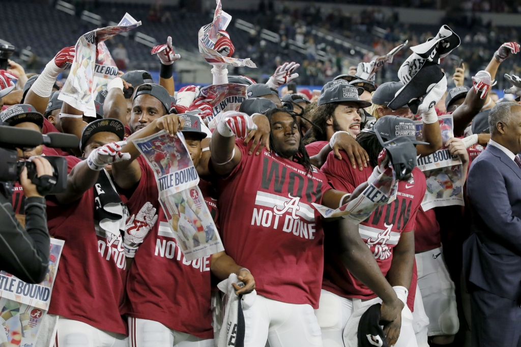 Tony Gutierrez  Associated Press Alabama celebrates after the Cotton Bowl semifinal playoff game against Michigan State