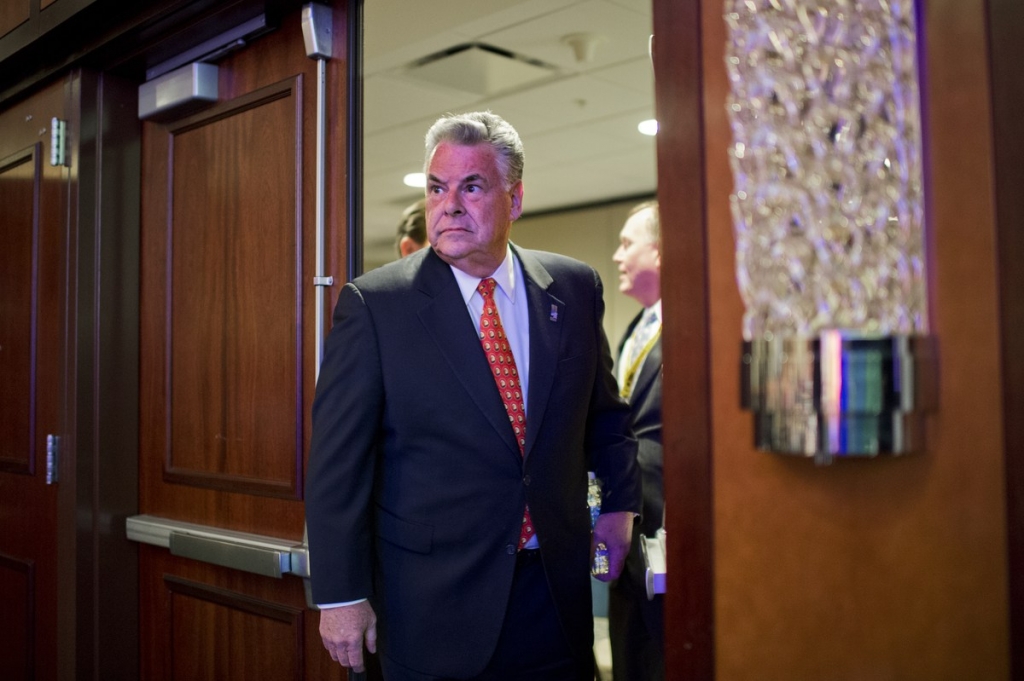 UNITED STATES MARCH 10 Rep. Peter King R-N.Y. arrives to speak during the International Association of Fire Fighters Presidential Forum at the Hyatt Regency on Capitol Hill