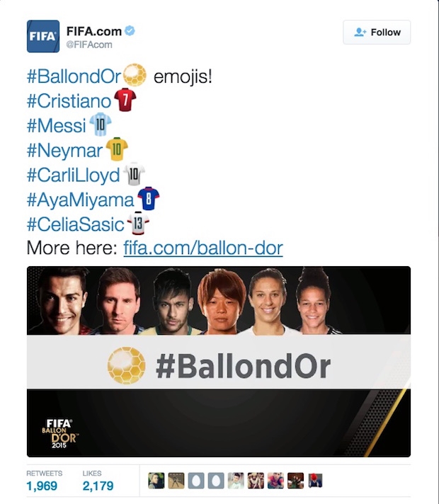 Twitter has created jersey emojis for the players they predict could be Ballon d’Or winners Monday. — Screen grab from Twitter