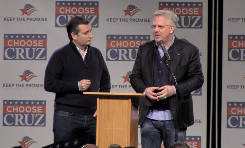 U.S. Senator Ted Cruz joins Glenn Beck on stage at a rally in Ankeny IA