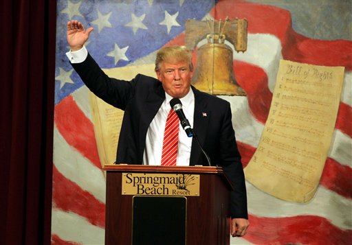 Republican presidential candidate Donald Trump speaks at the South Carolina Tea Party Convention Saturday Jan. 16 2016 at the Springmaid Beach Resort in Myrtle Beach S.C