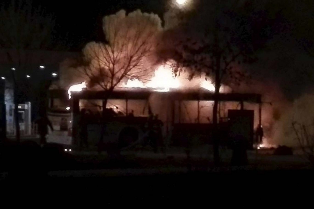 Up in flames the bus after the suspected arson Reuters