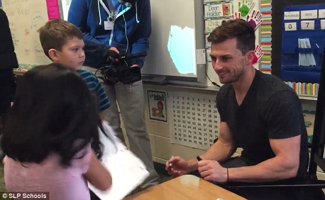 Meeting his fans Minnesota Vikings kicker Blair Walsh visited the first-grade students at Northpoint Elementary School in Blaine Minnesota on Thursday