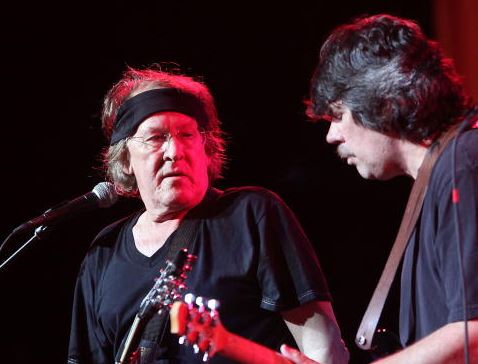 Members of Jefferson Starship Paul Kantner and Slick Aguilar perform at the concert marking the 40th anniversary of the Woodstock music festival