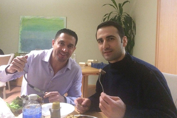 Marine veteran Amir Hekmati enjoys eating his first steak in years. He was reunited with family at the Landstuhl military hospital in Germany after 4 ½ years in detention in Iran. Facebook