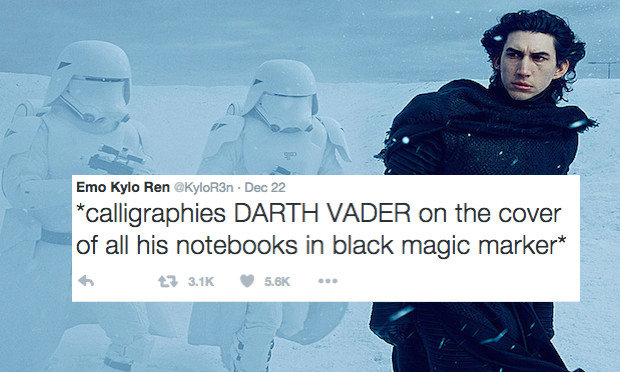 Parody 'emo' Kylo Ren Twitter account pokes fun at the angsty Star Wars character