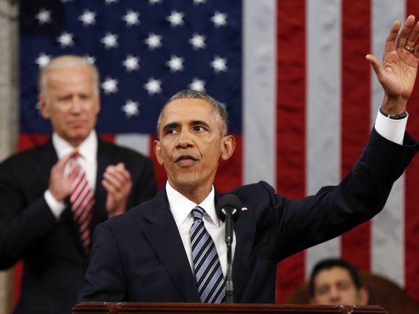 President Barack Obama waves at the conclusion of his State of the Union address to a joint session of Congress on Capitol Hill in Washington Tuesday Jan. 12 2016