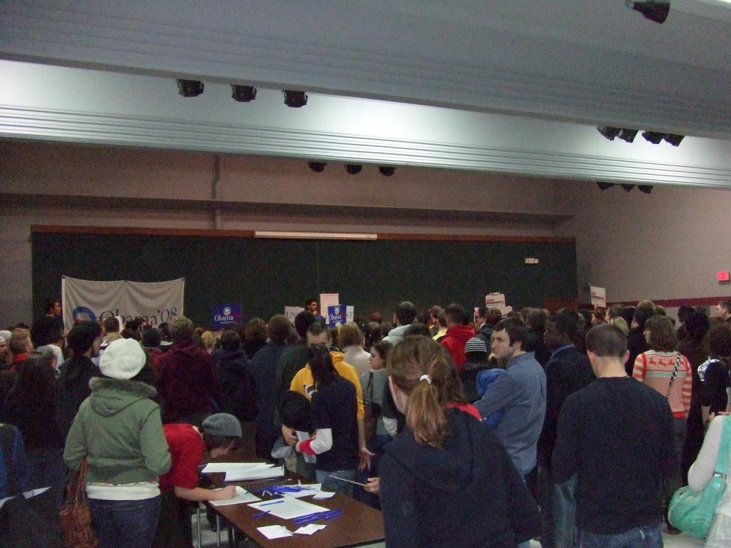 A 2008 Democratic caucus meeting in Iowa City Iowa