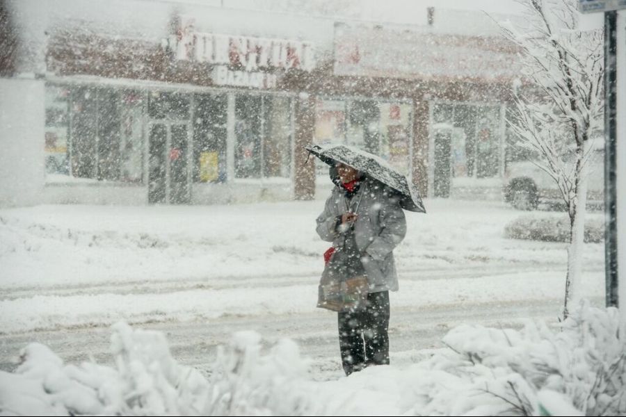 East Main Street in Patchogue during Friday's snow storm