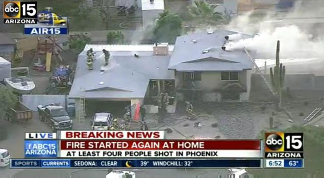 A family of four was reportedly shot at their Phoenix home with the house set on fire early morning