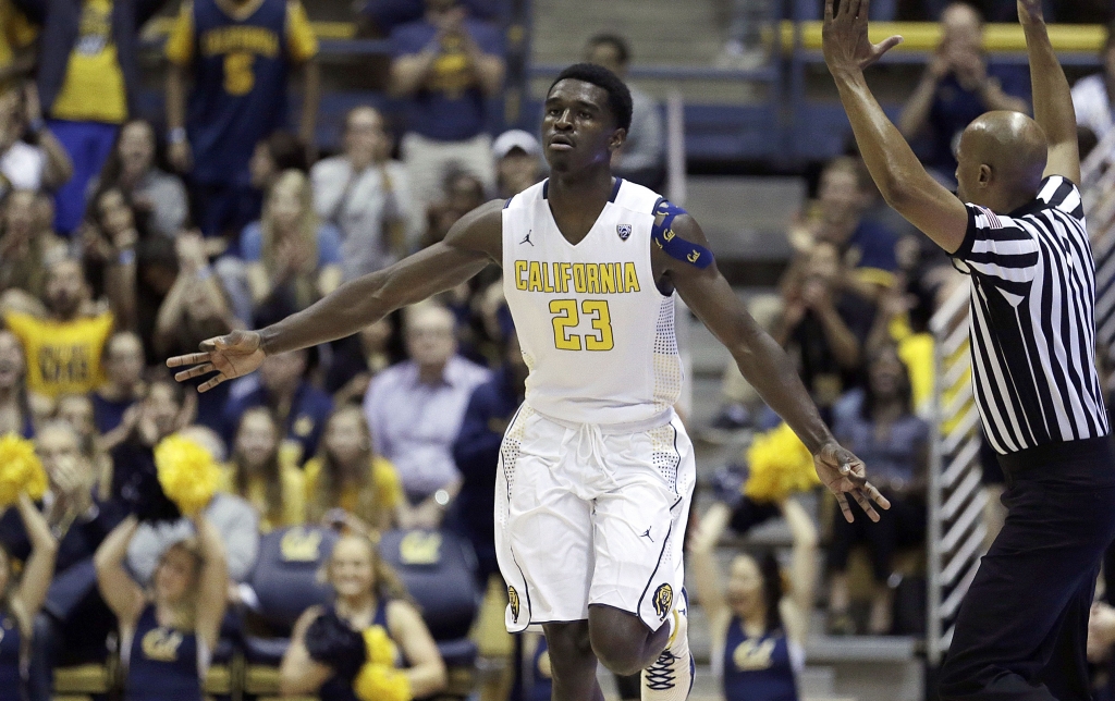 California's Jabari Bird celebrates a score against Oregon in the first half of an NCAA college basketball game Thursday Feb. 11 2016 in Berkeley Calif