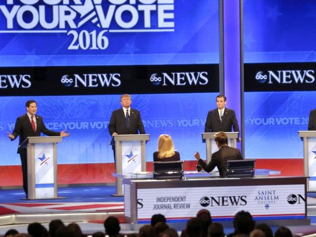 Republican presidential candidates during the debate on Saturday