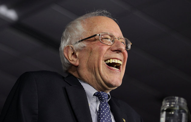 Alex Wong via Getty Images
Bernie Sanders laughs as he realizes his joint appearance with Larry David will make Americans minds collectively explode