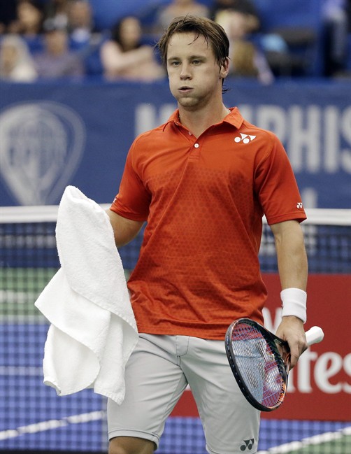 Ricardas Berankis of Lithuania walks to his chair between games against Taylor Fritz in a semifinal at the Memphis Open tennis tournament Saturday Feb. 13 2016 in Memphis Tenn. Fritz won 2-6 6-3 6-4