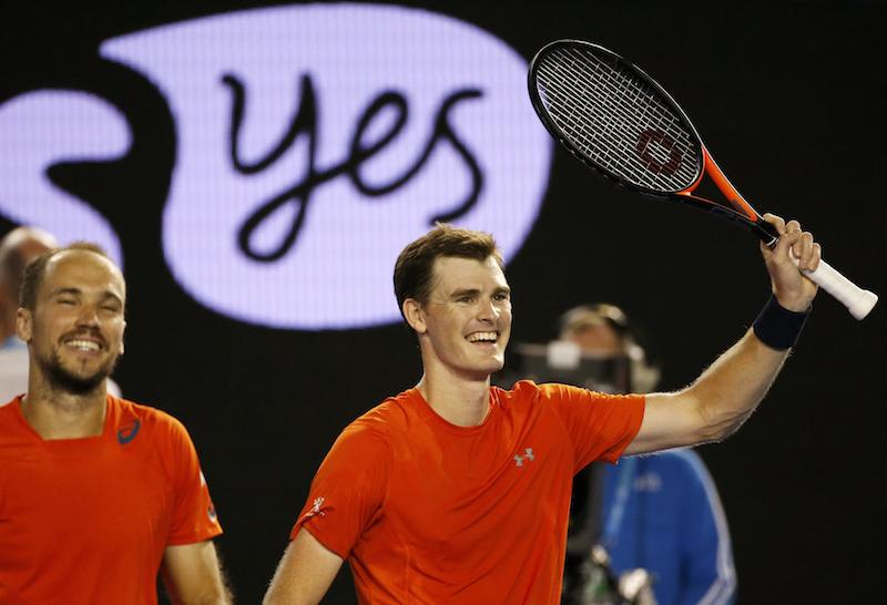 Britain's Jamie Murray and Brazil's Bruno Soares celebrate after winning their doubles final match at the Australian Open tennis tournament at Melbourne Park Australia today. – Reuters pic