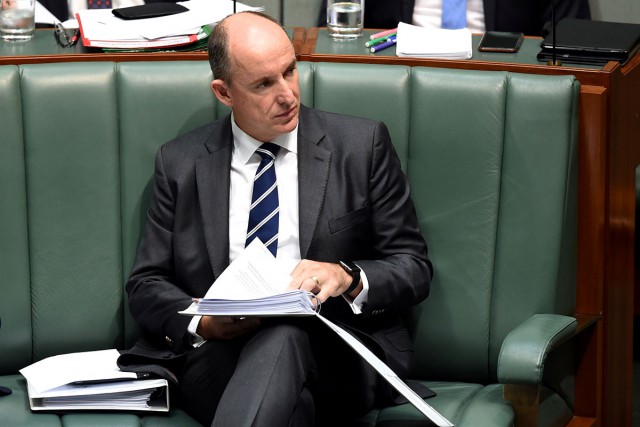 Australian Minister for Human Services Stuart Robert during Question Time at Parliament House on Monday. AAP Image  Lukas Coch