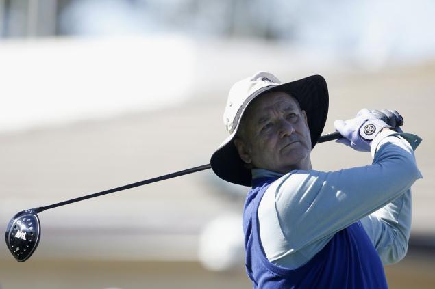 Comedian Bill Murray tees off on the first hole during the 3M Celebrity Challenge prior to the AT&T Pebble Beach National Pro-Am