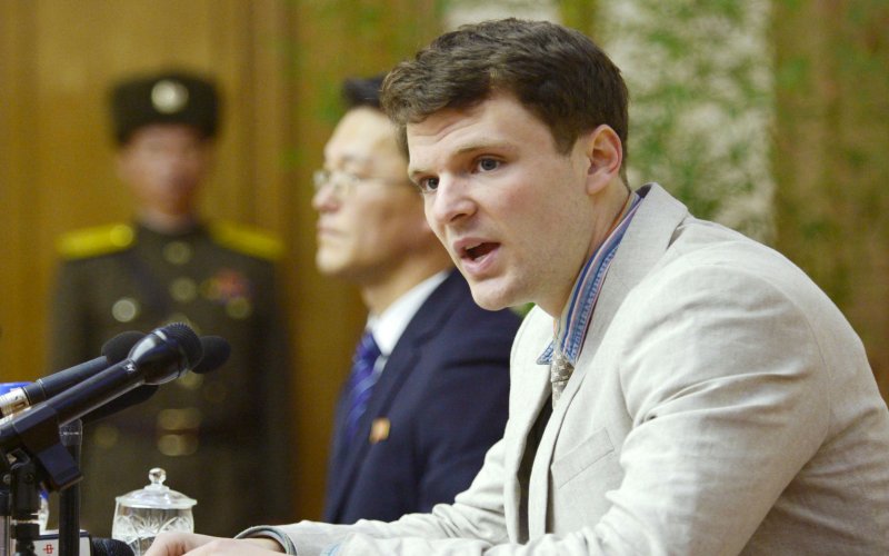 Otto Frederick Warmbier a University of Virginia student who has been detained in North Korea since early January attends a new conference in Pyongyang North Korea in this