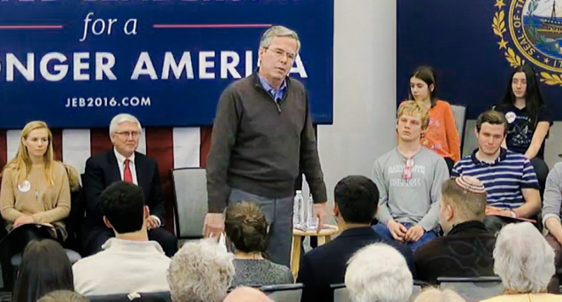 Jeb Bush speaks to supporters in Manchester New Hampshire