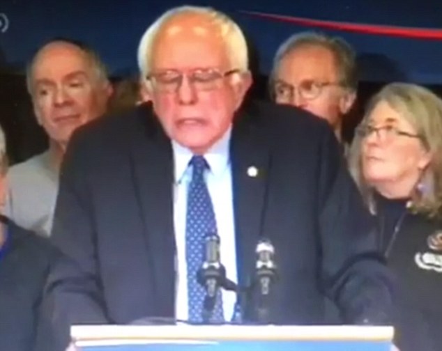 Bernie Sanders flinched when he heard the loud noise as he gave a speech in New Hampshire on Wednesday