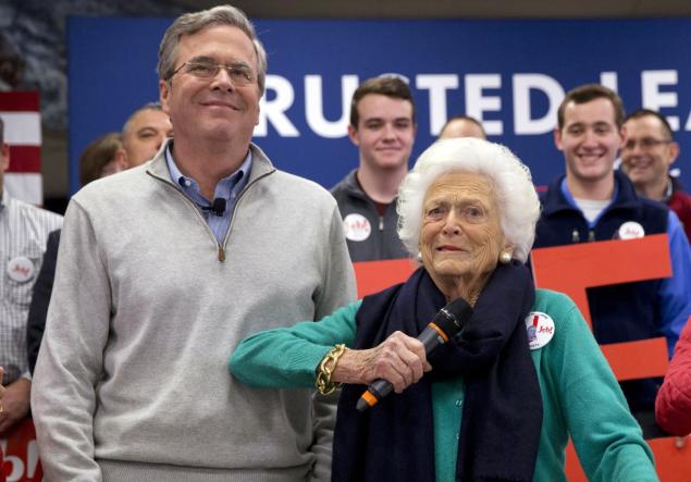 Republican presidential candidate Jeb Bush joked that his mom former First Lady Barbara Bush 'fortunate not to have a child-abuse hotline available&#39 during a town hall meeting in Derry N.H