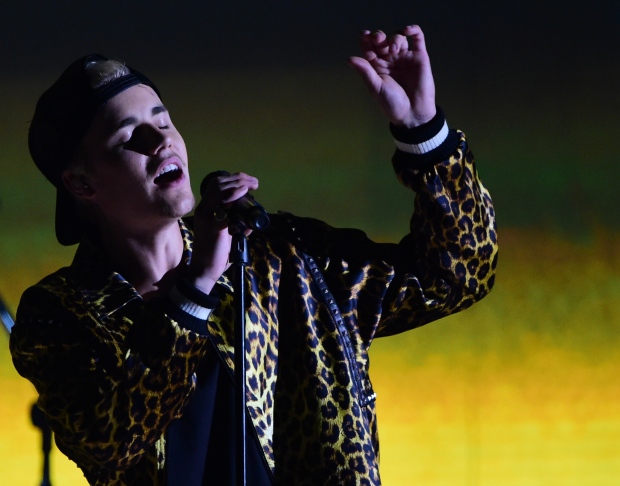 Justin Bieber performed on stage during the 58th Grammys