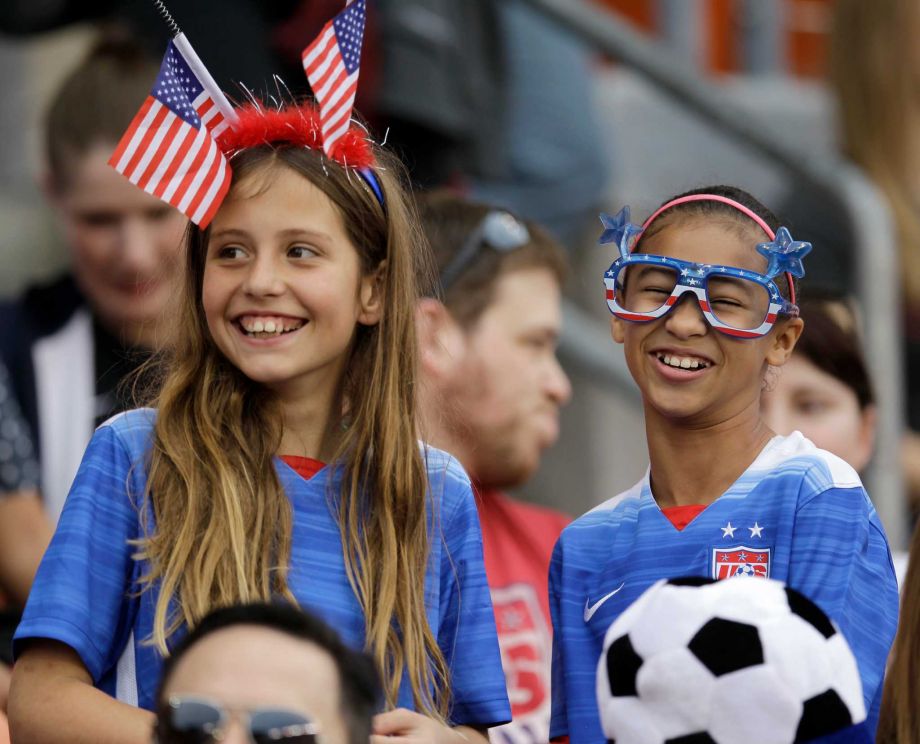 Fans are shown during the U.S. and Canada team introductions at the CONCACAF Olympic women's soccer qualifying championship final at BBVA Compass Stadium Sunday Feb. 21 2016 in Houston