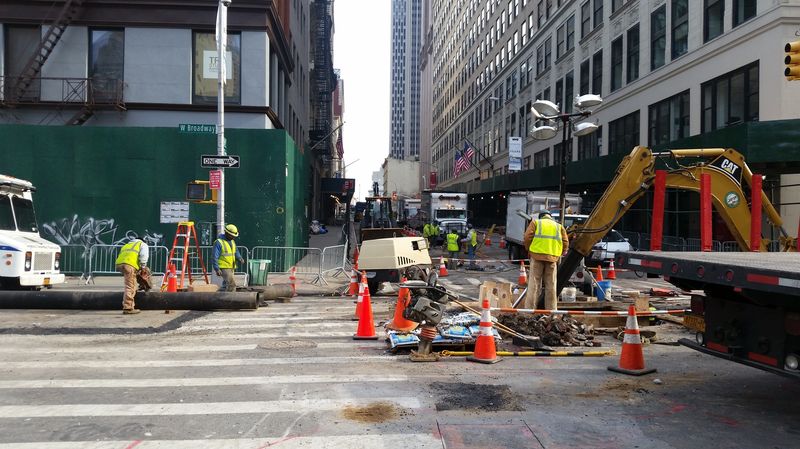 On Sunday the streets around the intersection of West Broadway and Worth Street remained closed following a crane collapse