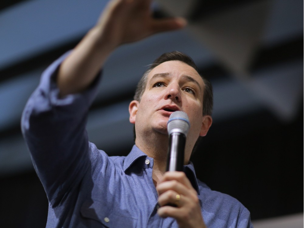 BOW NH- FEBRUARY 02 Republican presidential candidate Sen. Ted Cruz answers questions during a campaign town hall meeting at the Crossing Life Church