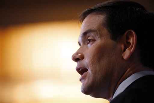 Republican presidential candidate Sen. Marco Rubio R-Fla. speaks at a caucus night rally Monday Feb. 1 2016 in Des Moines Iowa