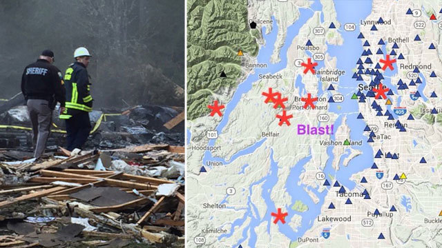 Debris from the blast could be seen 80 feet up in the trees