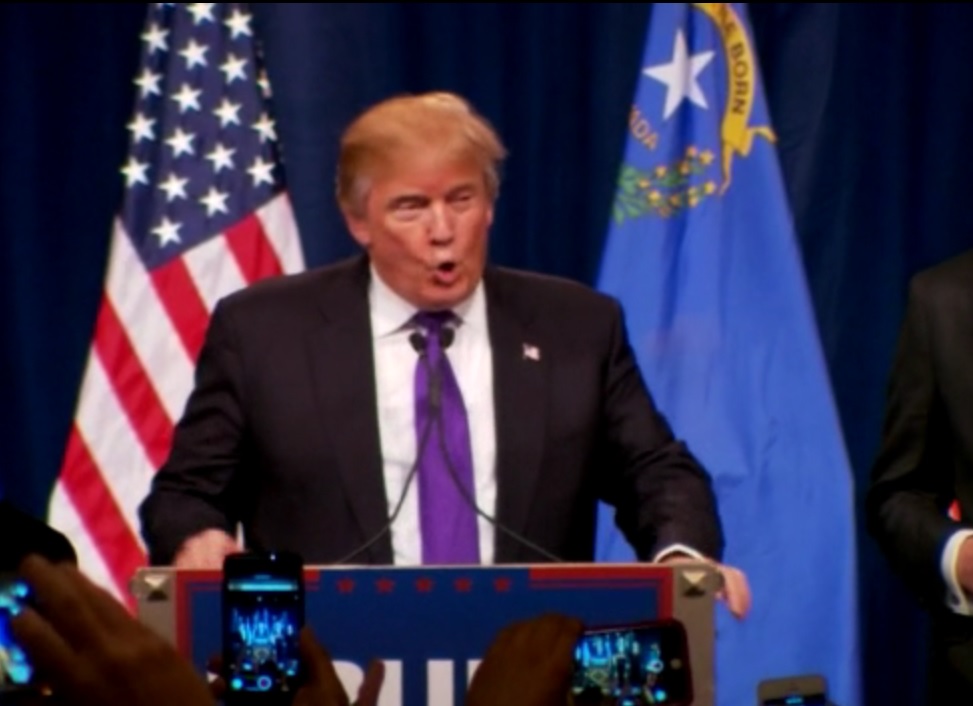 Donald Trump celebrating his victory in the 2016 Nevada Primary