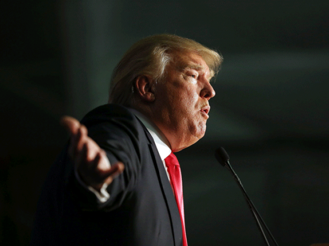 Donald Trump speaks during a campaign event at Hampshire Hills Athletic Club