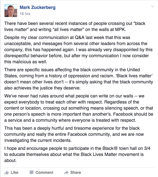 Facebook Black Lives Matter Zuckerberg