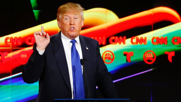 Republican U.S. presidential candidate Donald Trump speaks at the debate sponsored by CNN for the 2016 Republican U.S. presidential candidates in Houston Texas