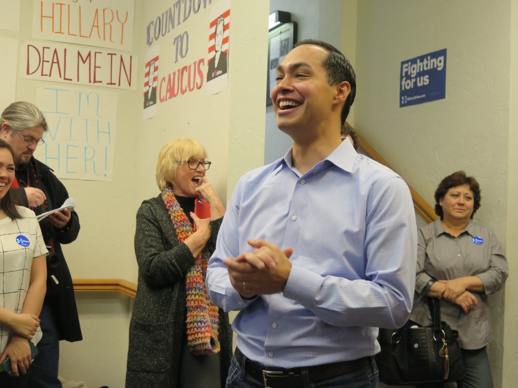 Housing Secretary and former San Antonio Mayor Julián Castro visits a Hillary Clinton campaign office in Ottumwa Iowa on Jan. 24 2016